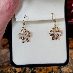 Rhodium vermeil sterling silver and cz earrings